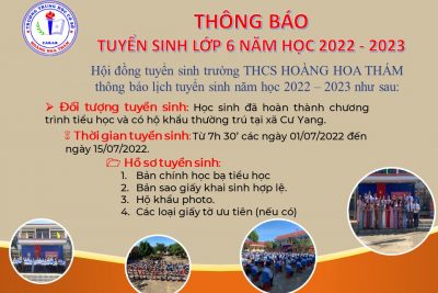 Tuyển sinh lớp 6 năm học 2022 – 2023